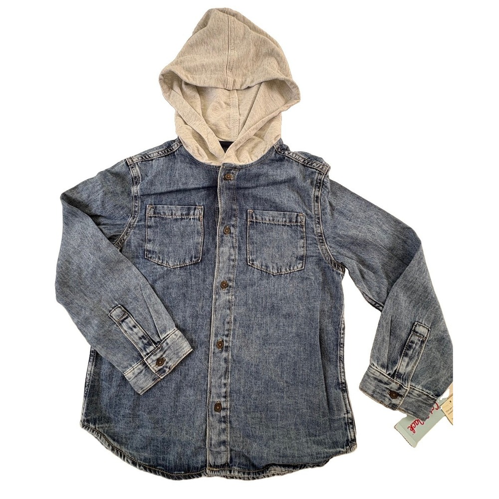 Cat & Jack Kids' Denim Shirt with Gray Hood Size M(8) NWT